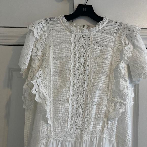 NWT- SEA NEW YORK Georgina S/S Cotton Eyelet Ruffle Tunic Dress in White, Size L - Picture 7 of 8
